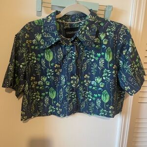 Wildfang Botanical Print Crop Top - Green and Blue